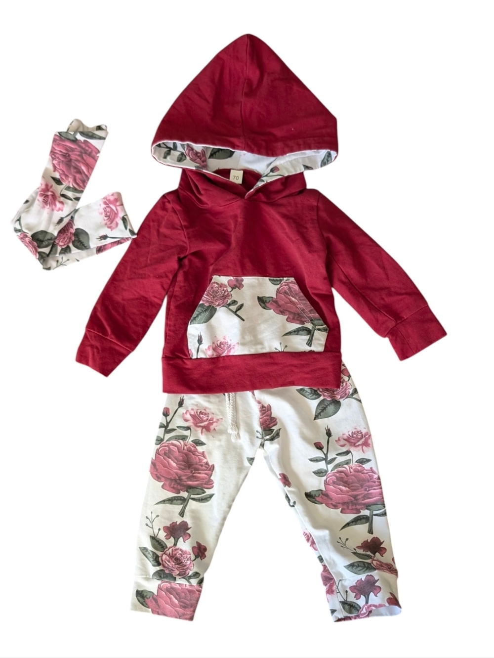 Kids Floral Red Hoodie & Legging Matching Set